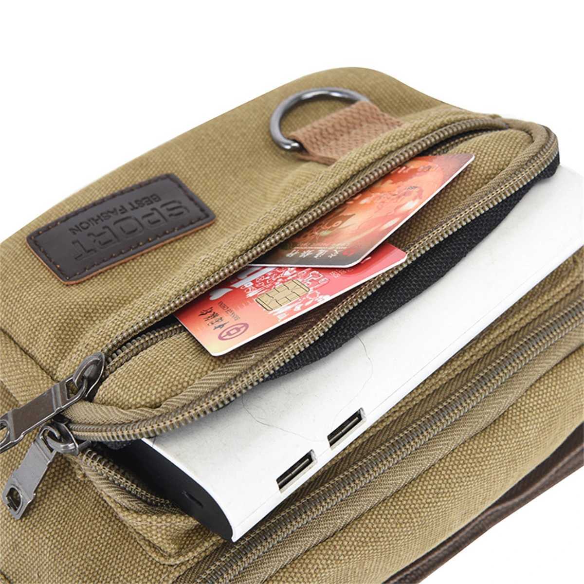 Thick canvas waist bag outdoor leisure sports cross chest bag mens portable mobile phone replacement bag multifunctional LJX Z250407