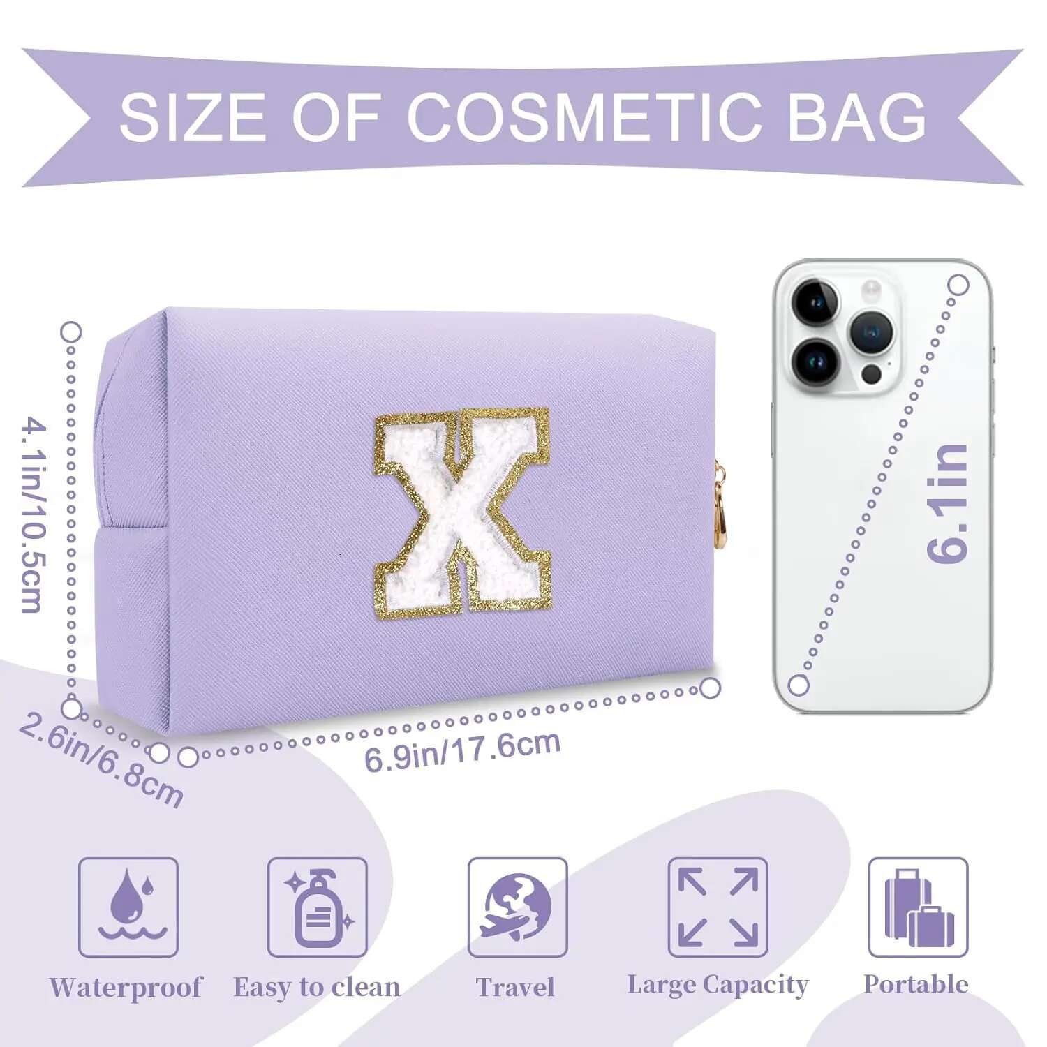 Purple Embroidered Letter Storage Travel Wash Lipstick Makeup Tool Sorting Bag Multi Functional Ljx