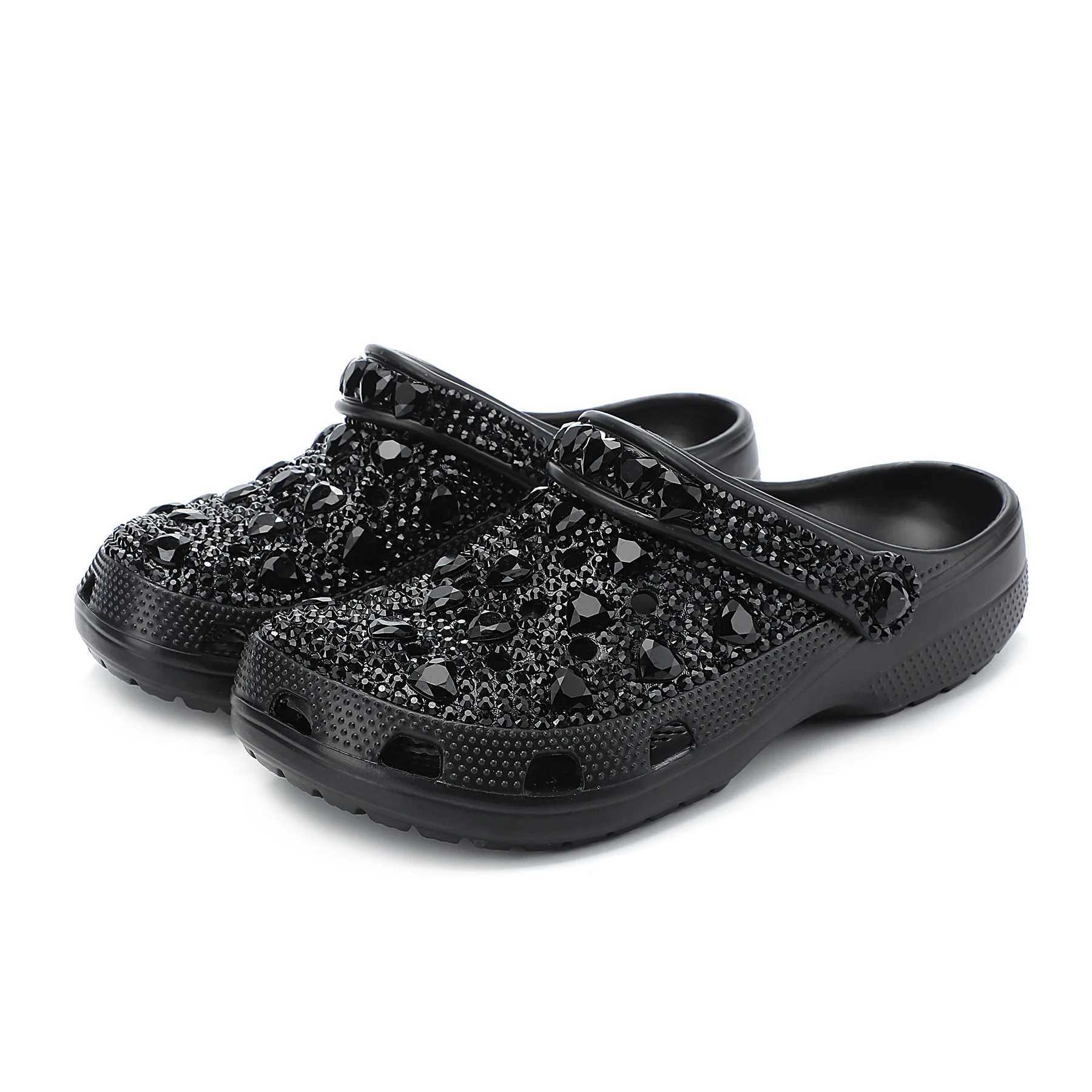 New Arrival Handmade diamond studded perforated shoes semi tow exquisite and elegant beach slippers summer womens casual shoes T250407