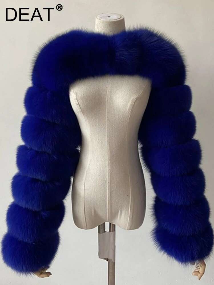 DEAT Fashion Women's Faux Fur Vintage O-Neck Long Sleeve Splicing Contrasting Colors Coat Female Tide Spring 2025 New 17A4203