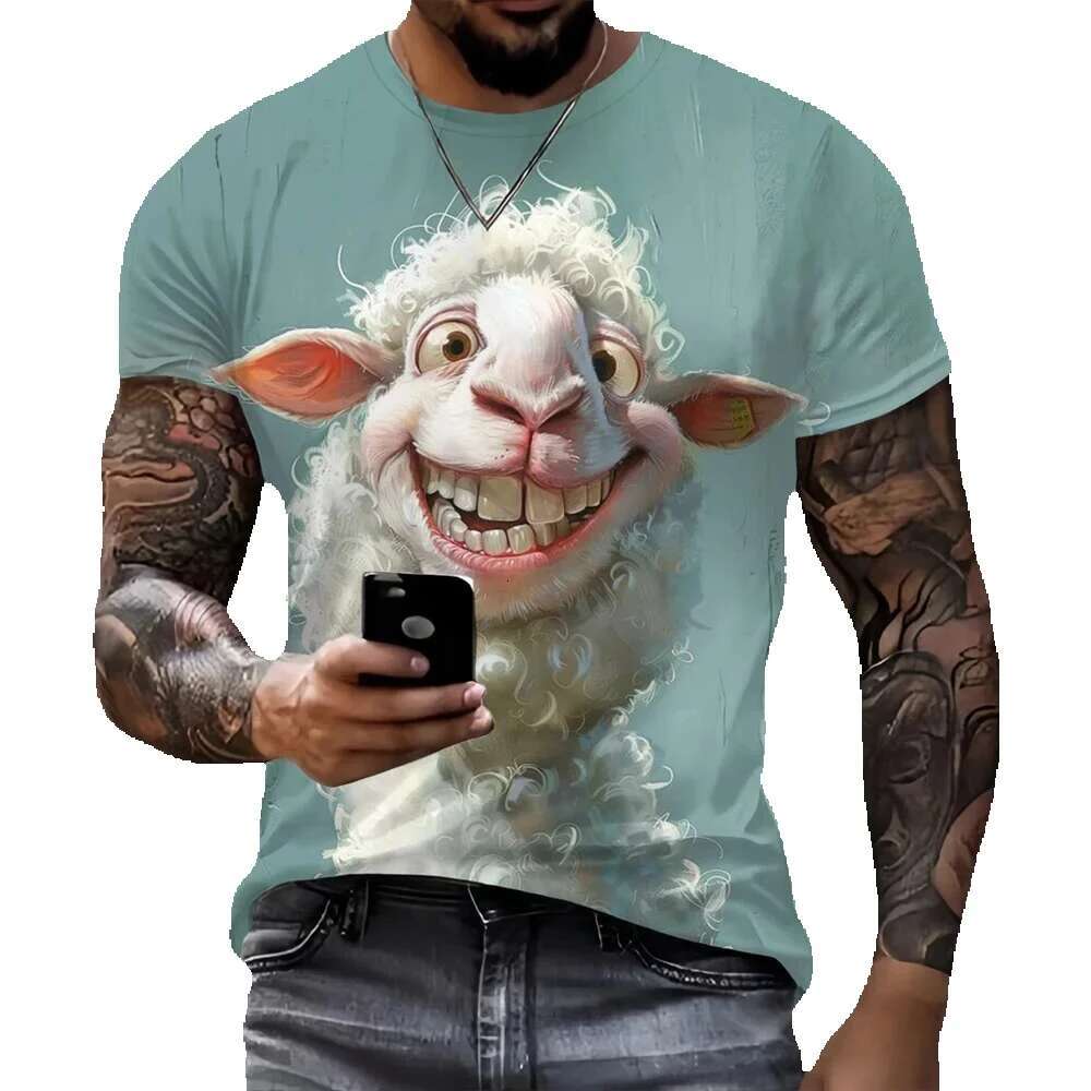 New interesting 3D goat print men's street fashion hip-hop clothing casual round neck short sleeved T-shirt fashionable summer top loose
