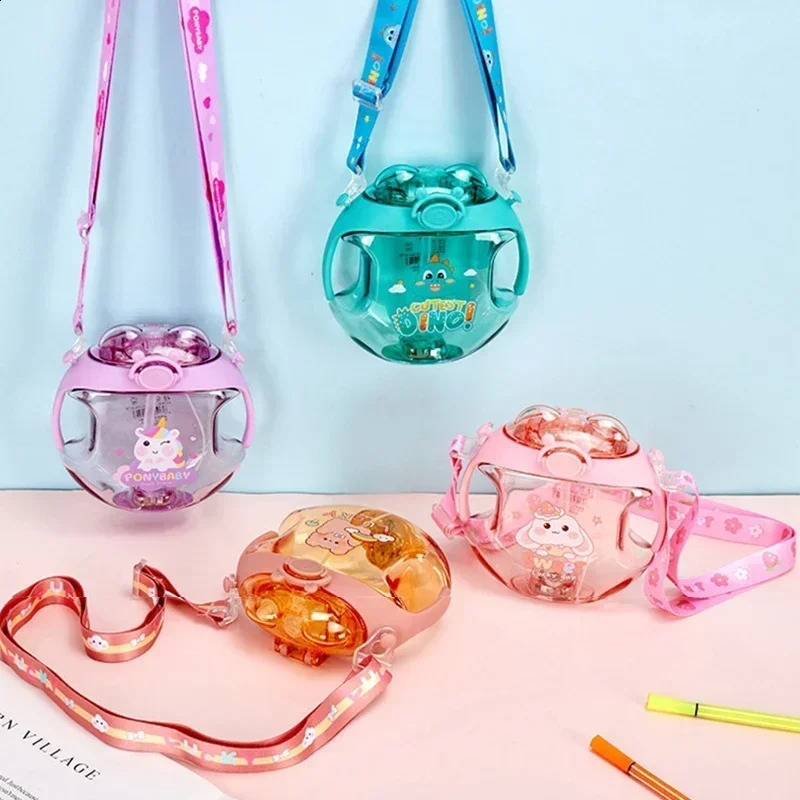 450ml Donut Shape Cup Kids Luminous Plastic Drink Water Bottle with Straws Cartoon Spray Bottle for Kids Outdoor Water Bottle 250408