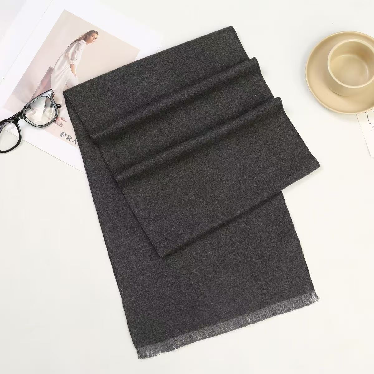 T436 Korean simple hot style French cute noble solid color square scarf knitted plain dopamine neck scarf