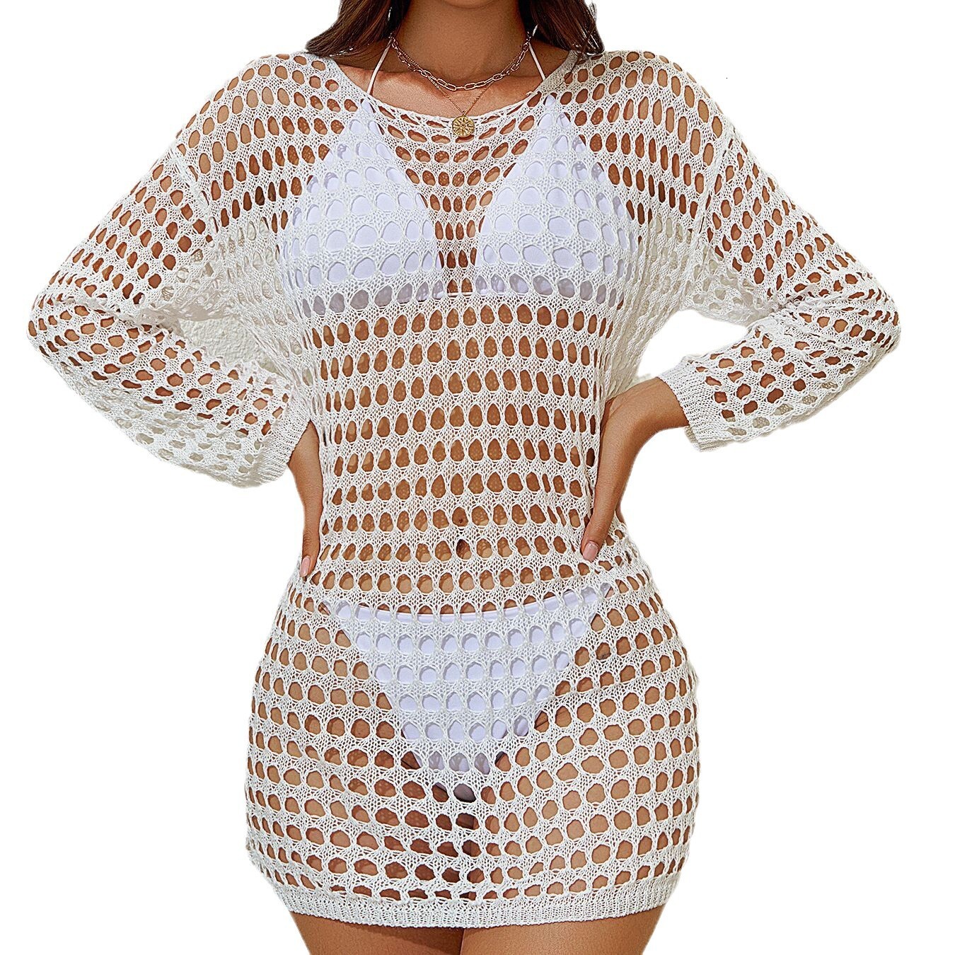 2025 New Bikini Mesh Hollow Knitted Shirt Swimsuit Beach Summer Womens Dress