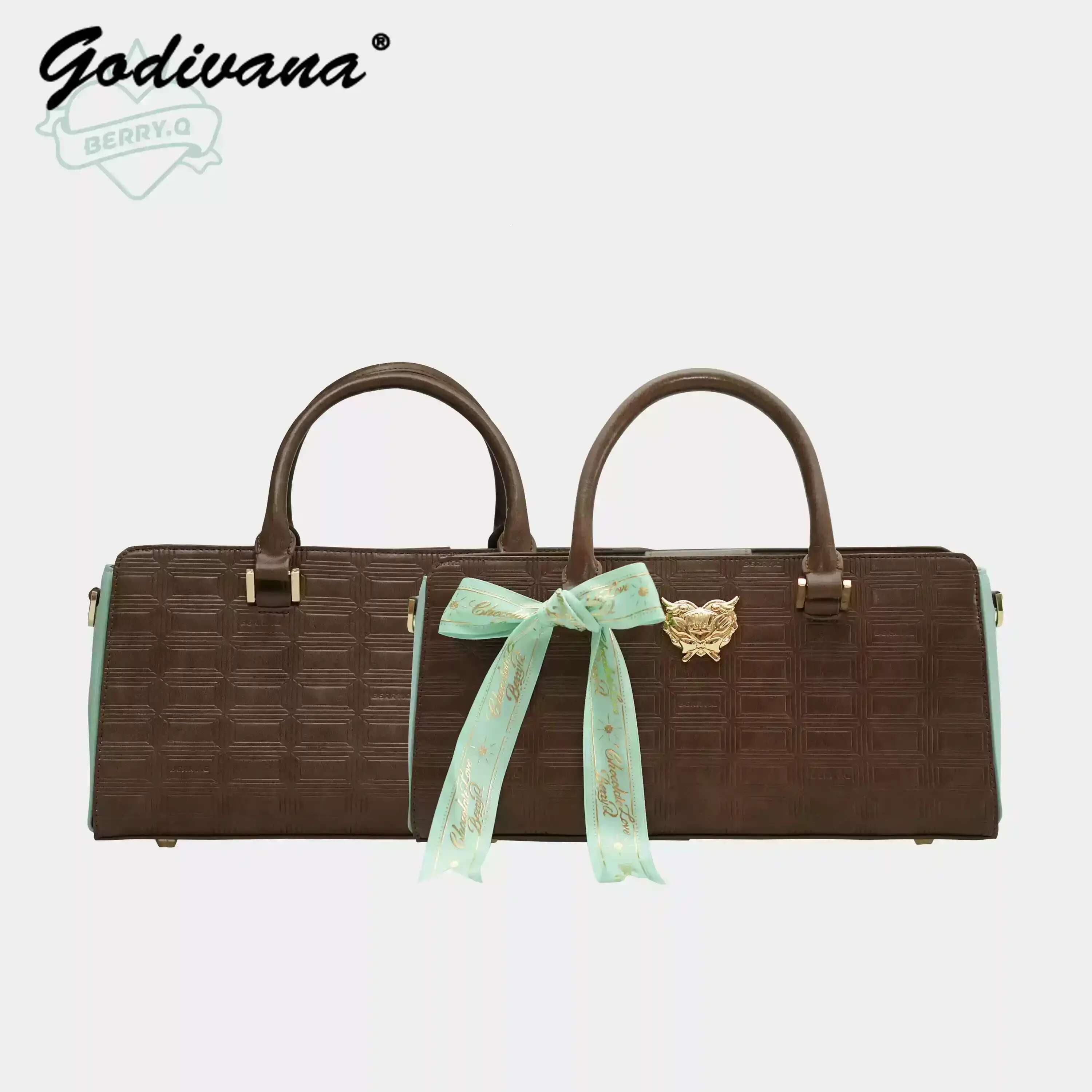 New Autumn Winter Sweet Chocolate Tote Bags Pink Mint Bow Portable Messenger Travel Bag Large-Capacity Women's Fiess Handbags