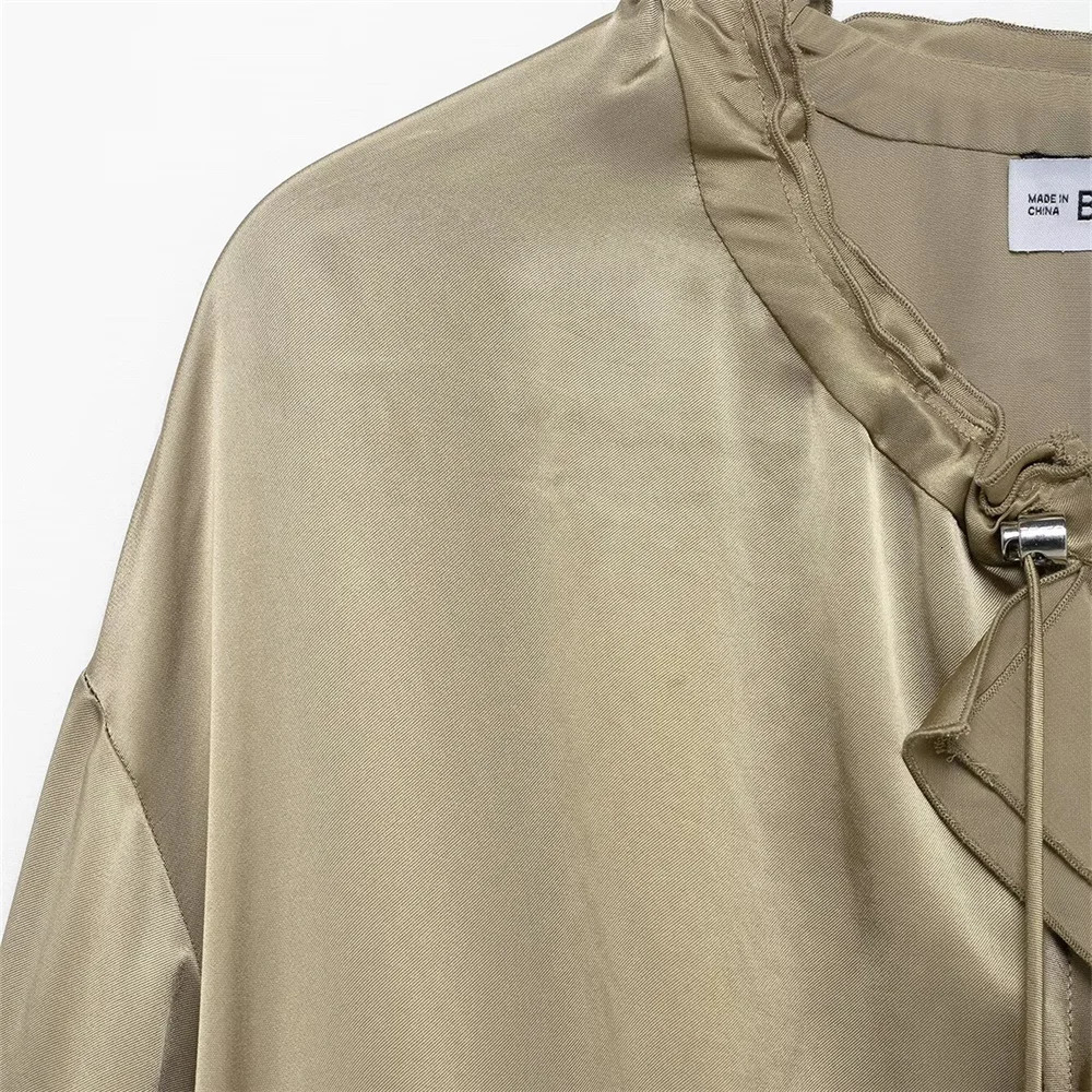 SpringSummer Womens Fashion Stacked Decorative Silk Texture Jacket Collar Brushed Short Coat 250408