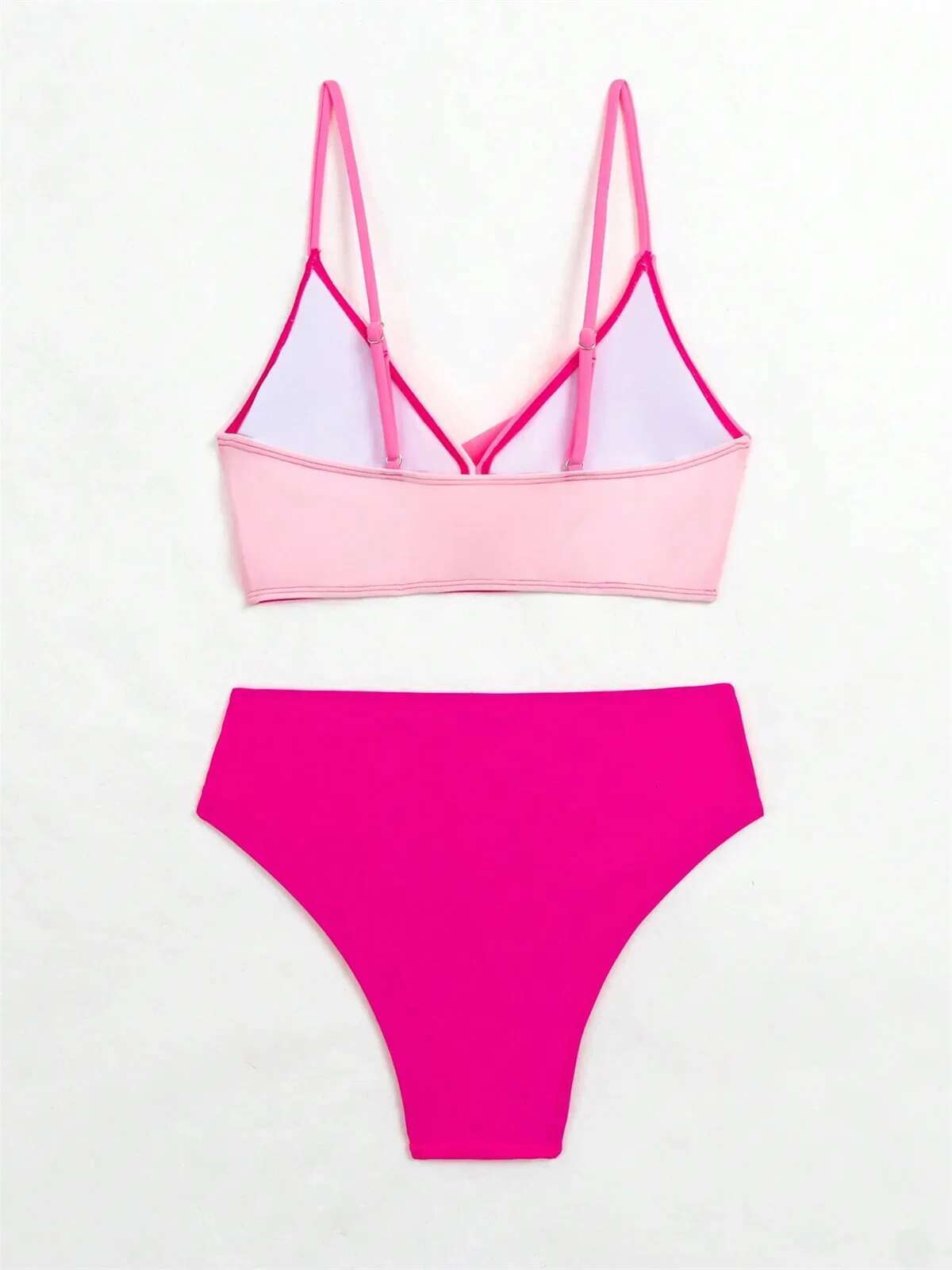 Dongdumaoyi High Waist Bikini Women Pink Contrast Push Up Cross Two Piece Swimsuit Summer Patchwork Beach Bathing Suit Swimwear Biquini