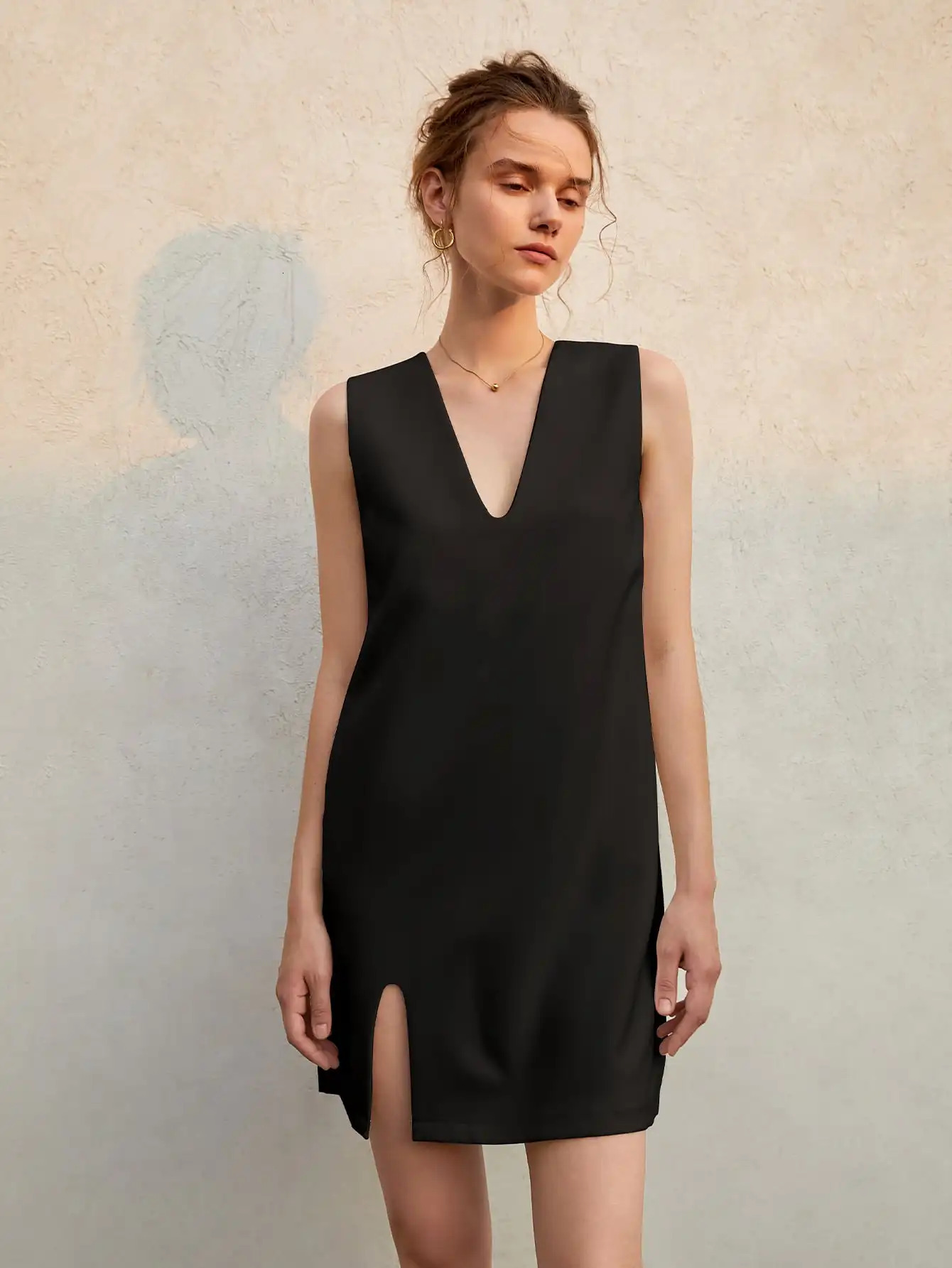 Summer French sleeveless shift dress Womens Haute Couture loose slimming mini sundress 250407
