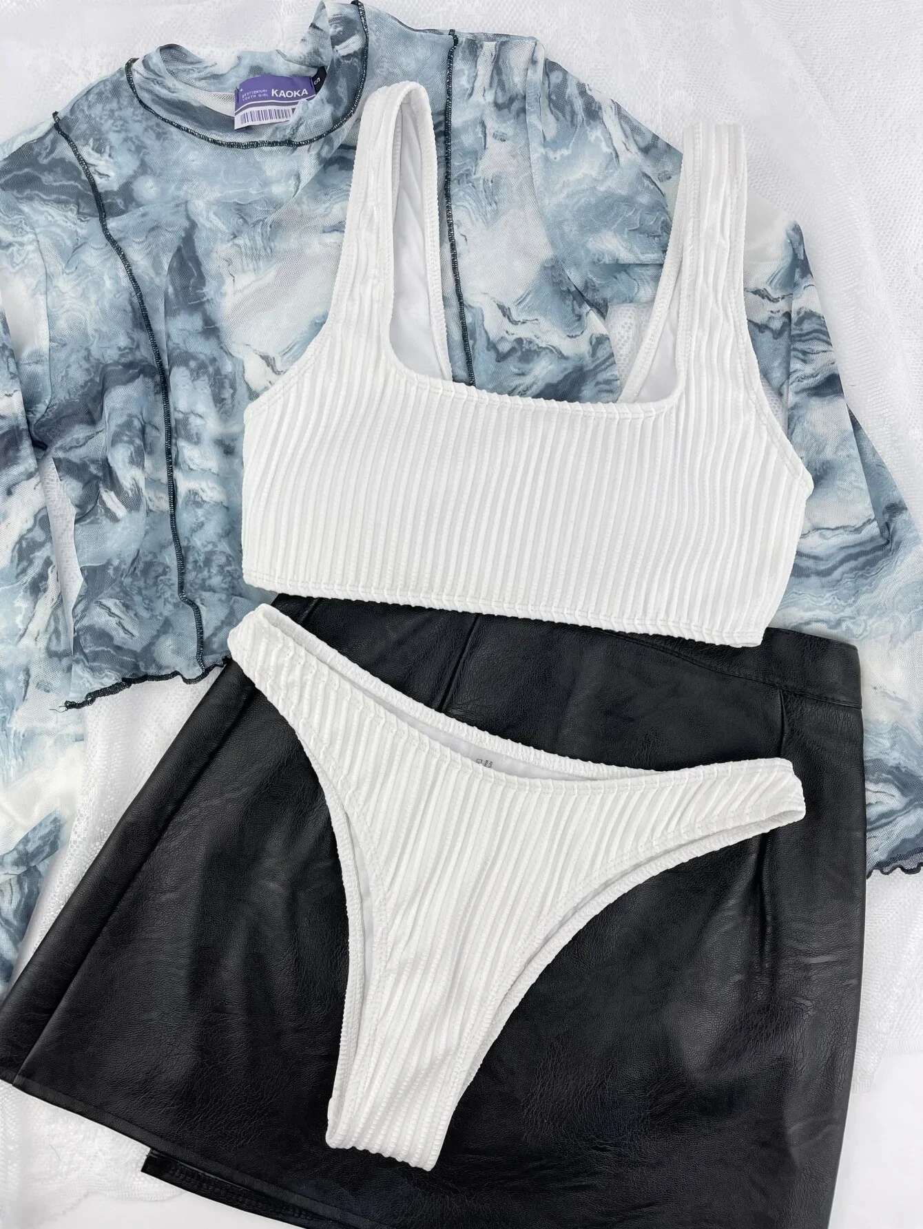 Dongdumaoyi Bikini Sexy White Black Ribbed Push Up Micro Swimsuit Separate Woman Beach Bathing Suit Two Piece Swimwear Traje De Ba O