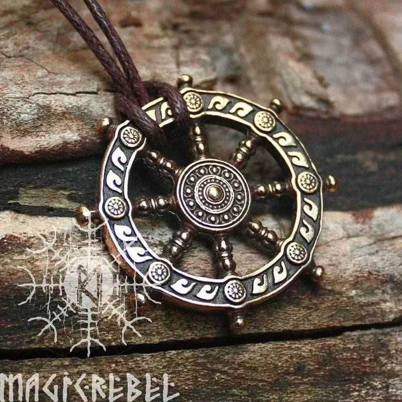 Dharma Pendant Wheel of Life Samsara Bronze Amulet Buddhist Tsman Necklace for Women Men Dharmachakra Necklace BuddhismC250407