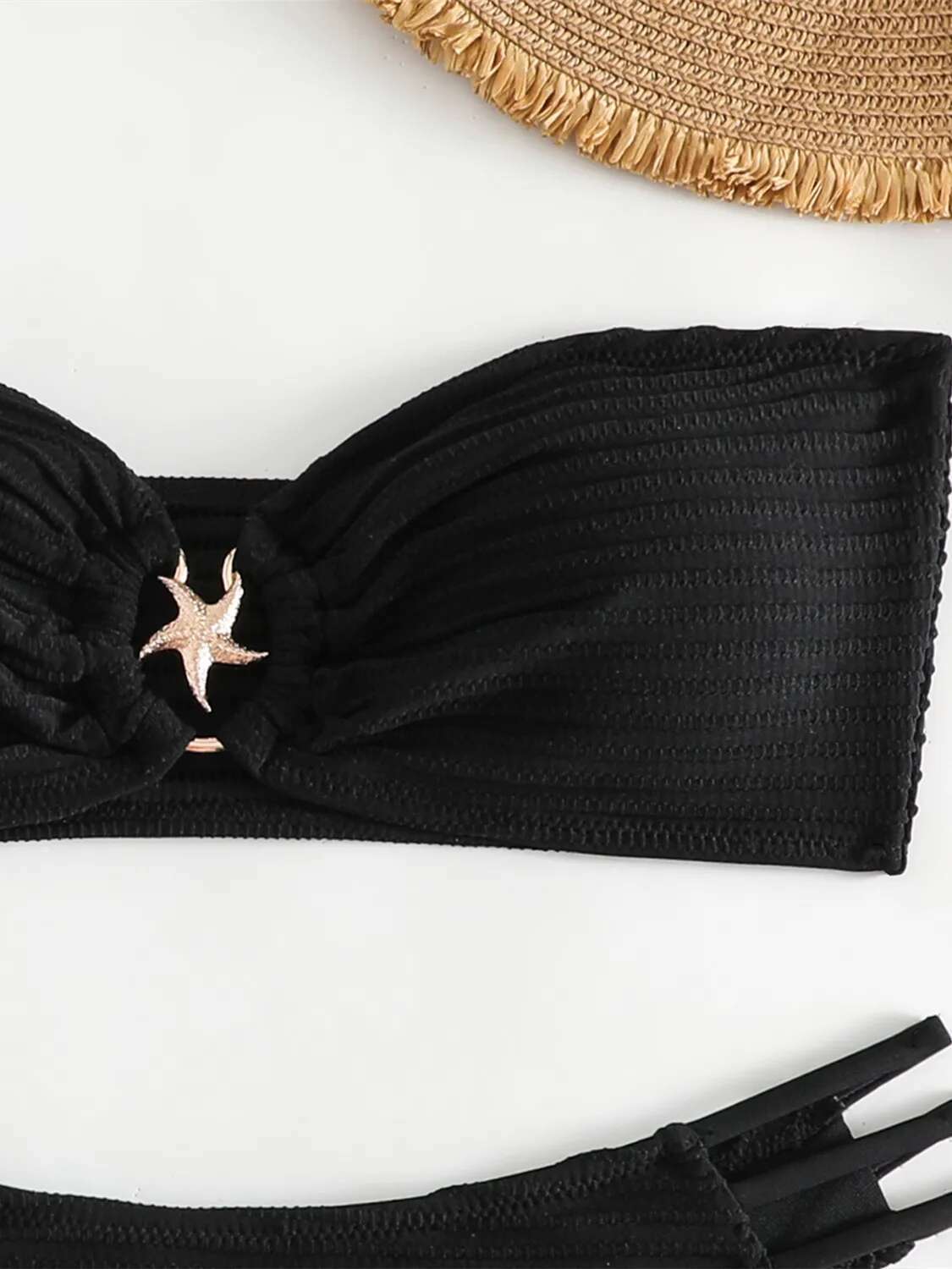 Dongdumaoyi Sexy Bandeau Bikini Women New Black Metal Ring Linked Cut Out Push Up Micro Swimsuit Summer Bathing Suit Thong Swimwear