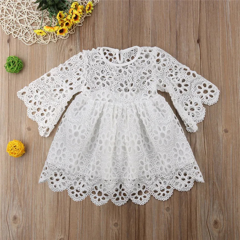 Family Matching Dress Mother And Daughter Long Sleeve Hollow Out White Dress For Girls And Women Party Summer Beach Dress 250407