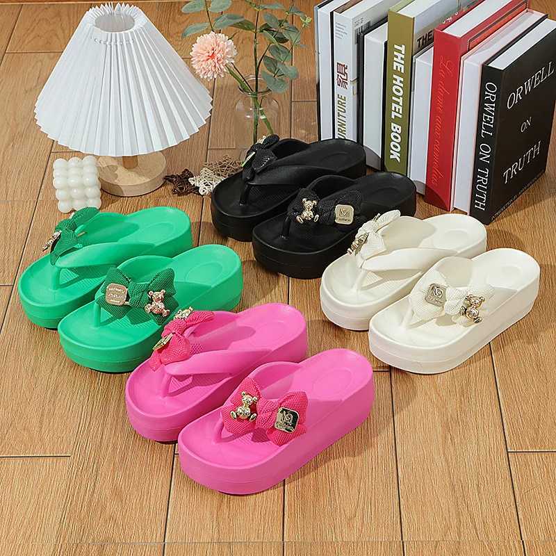 Pink platform slider for women Eva thick bottom slider with bow flap summer home flap for women N-Slip beachXJ250407