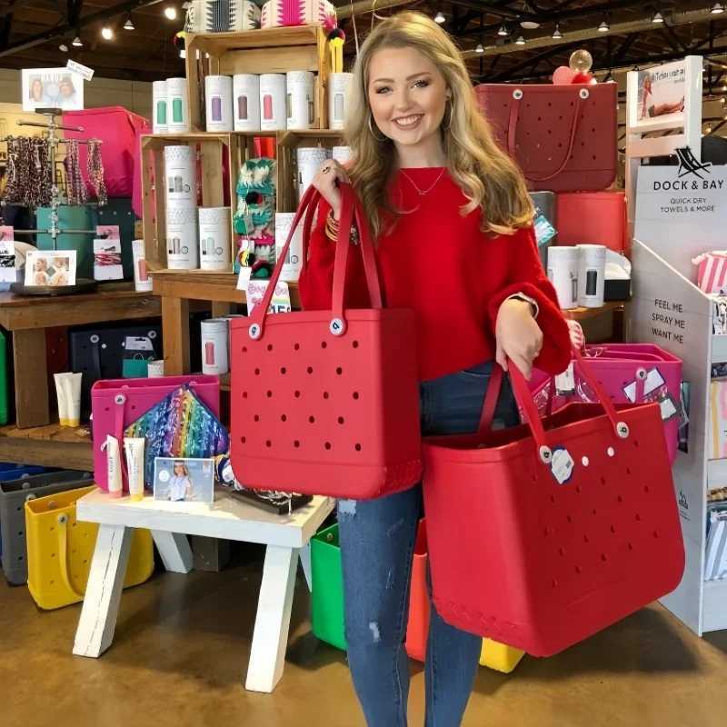 M/L/XL Fi Beach Bag EVA Rubber Waterproof Storage Basket Travel Shopping Handbag Wen Shoe Solid Color Handbag Y250408