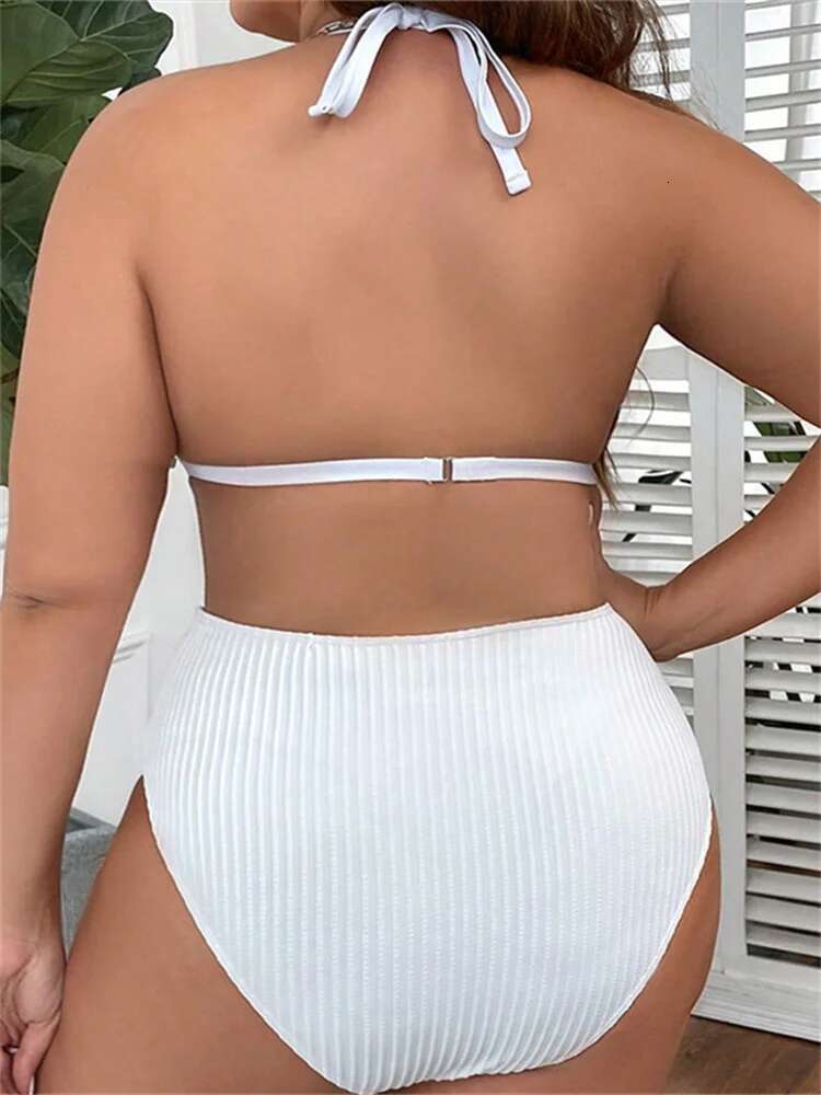Dongdumaoyi Women Large Size Swimsuit Black White Pearls Strap Push Up High Waist Bikini Set Summer Beach Bathing Suit Swimwear Tankini