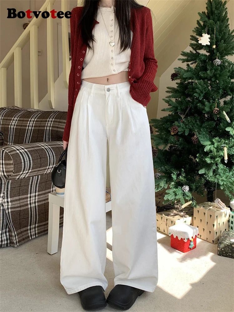 Botvotee Baggy White Jeans Womens SpringSummer Korean Y2k Fashion Tight Loose Super Waist 250407