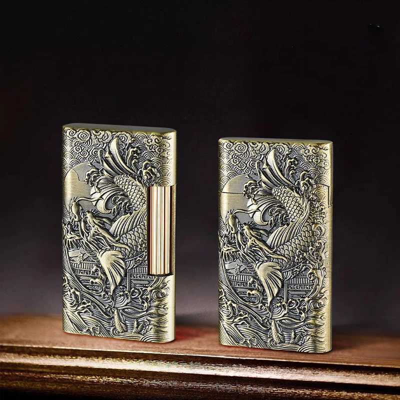 Vintage 3D relief side slider grinder wheel light original windproof Kerosene cigarette lighter giftXJ250407