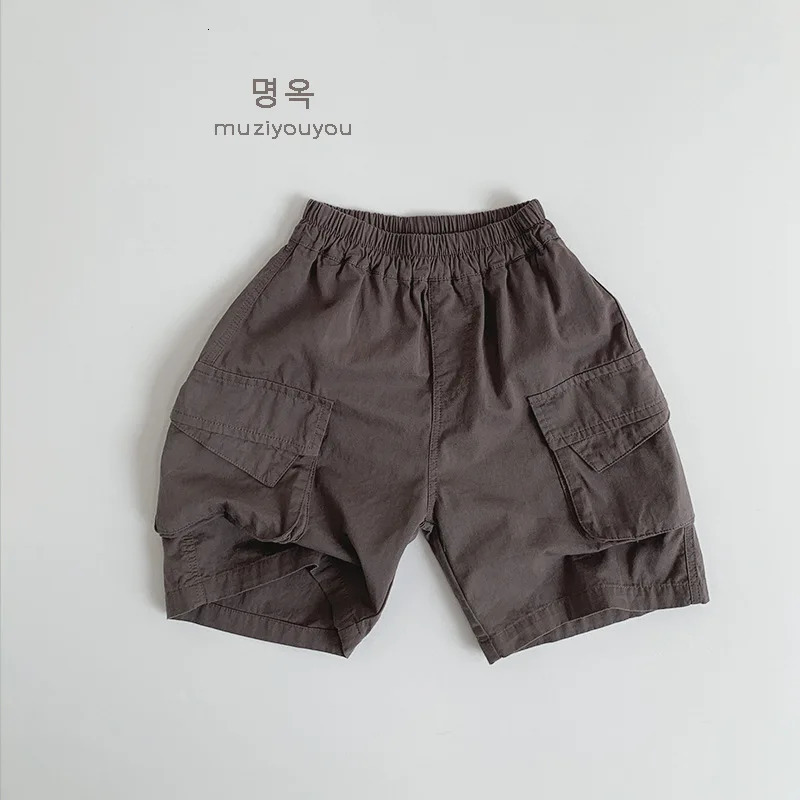 Summer childrens casual pants retro mens cargo pants large pocket childrens shorts girls loose pants baby solid color clothes 250408