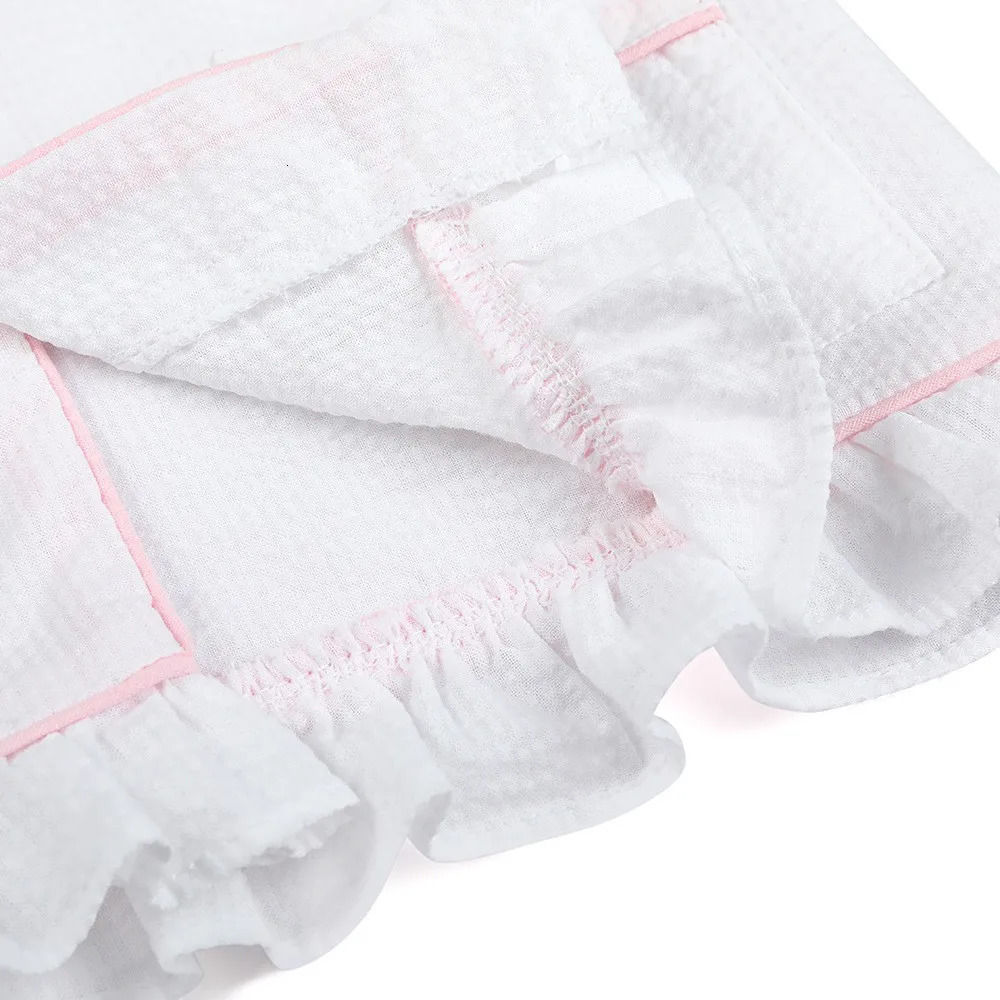 Spring Summer Children Pajamas Sets Baby Girls Boys Homewear Sibling Outfits White Seersucker Soft Kids Long Sleeve Pyjamas Set 250407