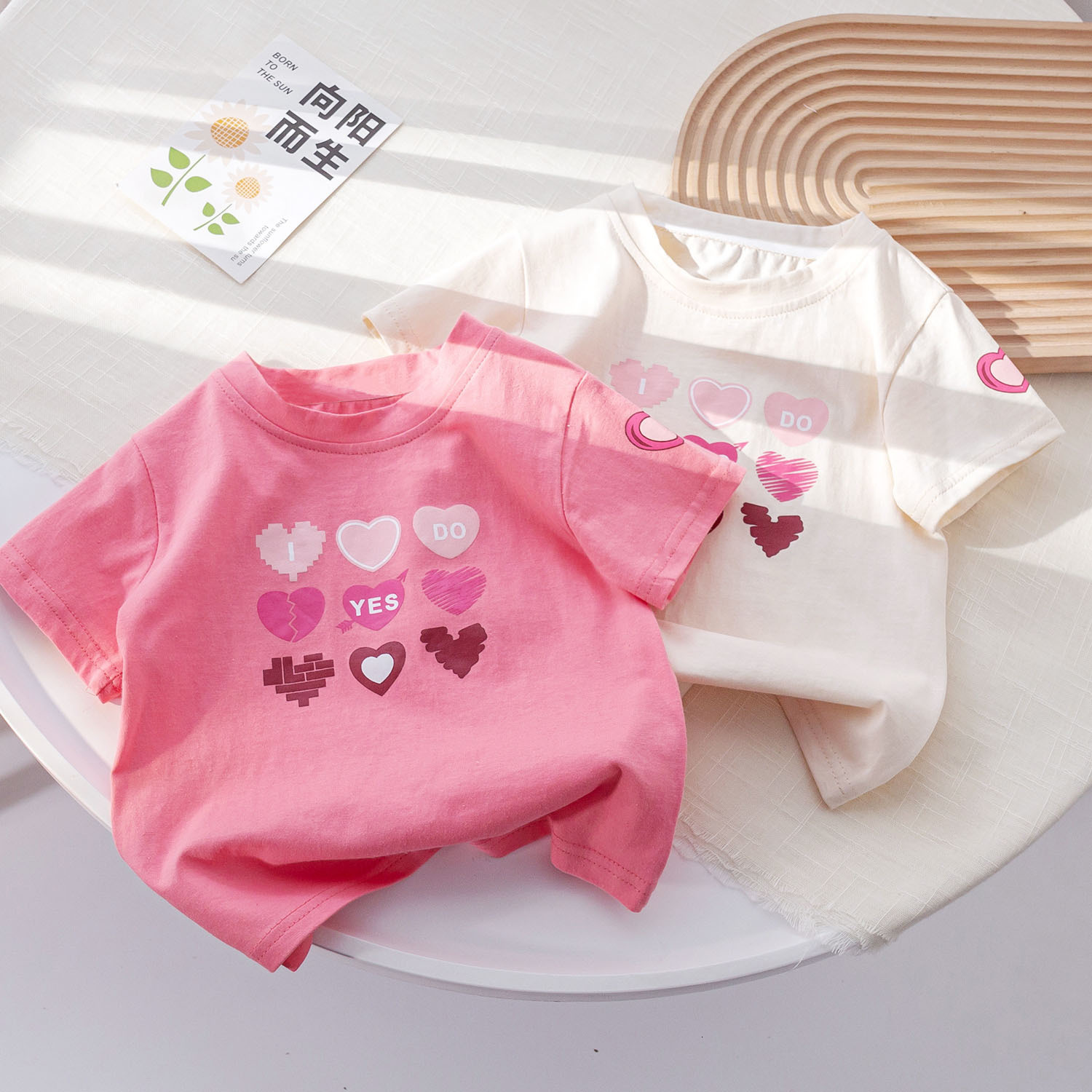 Ddmyshoesvip Pure Cotton Children S Clothing Summer New Style Girl Baby Love Cartoon Printed Short Sleeved T Shirt Casual Western Style Top