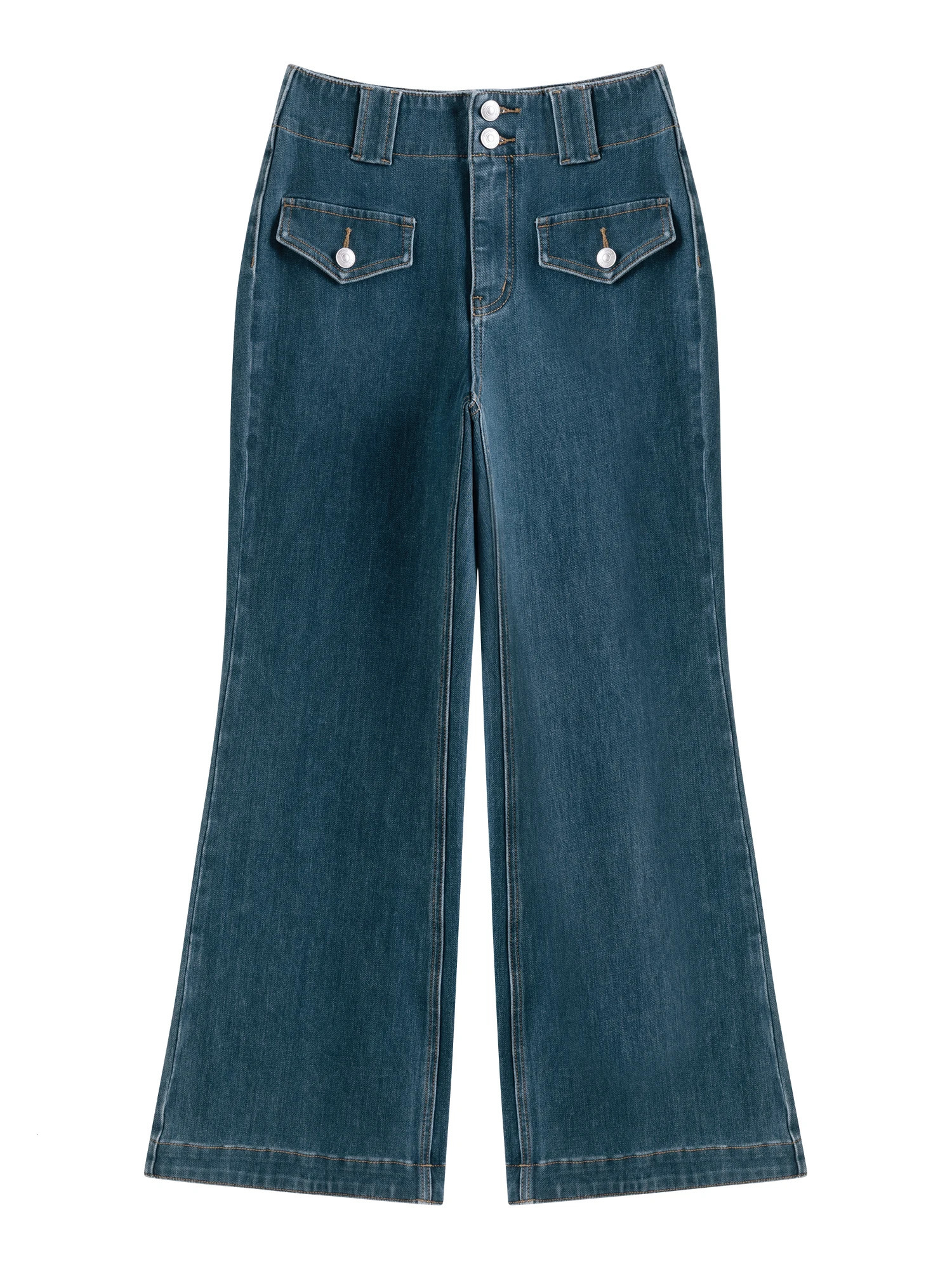 ZIQIAO Womens Denim Blue Jeans Pocket Decoration Beige Full Length Trouser Cotton Elastic Flash 24ZQ94210 250407