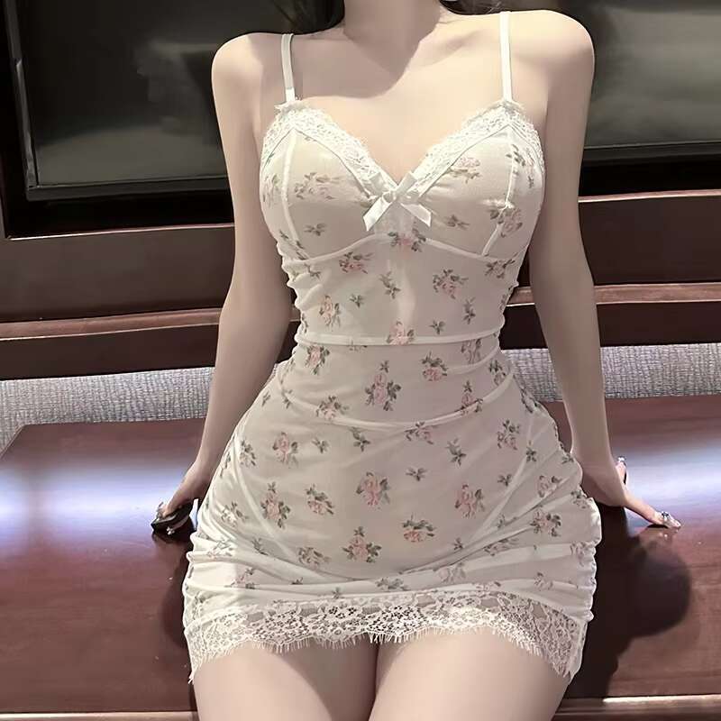 Pure Desire Large Size Women's Sexy Lace Pamas Pleated Skinny Ral Sleeping Skirt Home Dress Set Elastic Waist Breathable