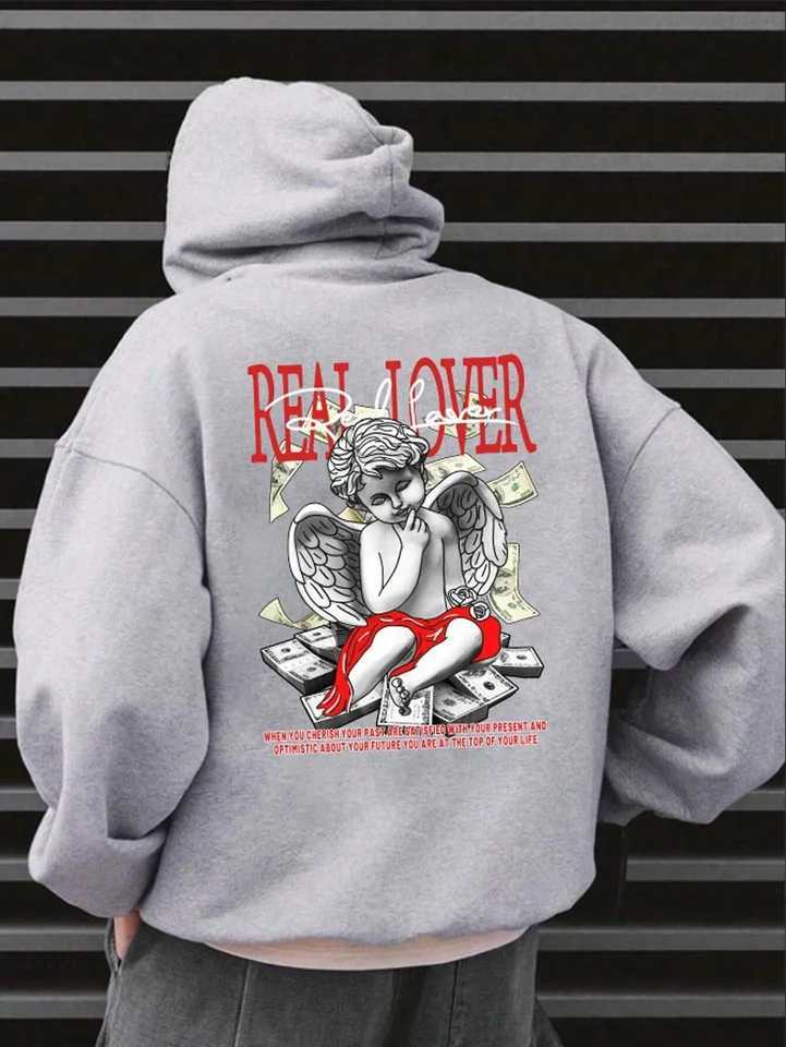True Love Printed Mens Hoodie O-Neck Full Match Loose Comfortable Sweatshirt Fashion Wool Basic Hoodie Autumn Full Match Clothing W250408
