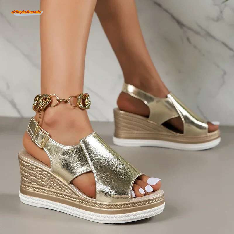 Peep Toe Wedge Sandals Women Summer Back Strap Buckle Platform Sandles Woman Fashion Thick Sole Sandalias Roman Shoes 2024 ddmykukumalu