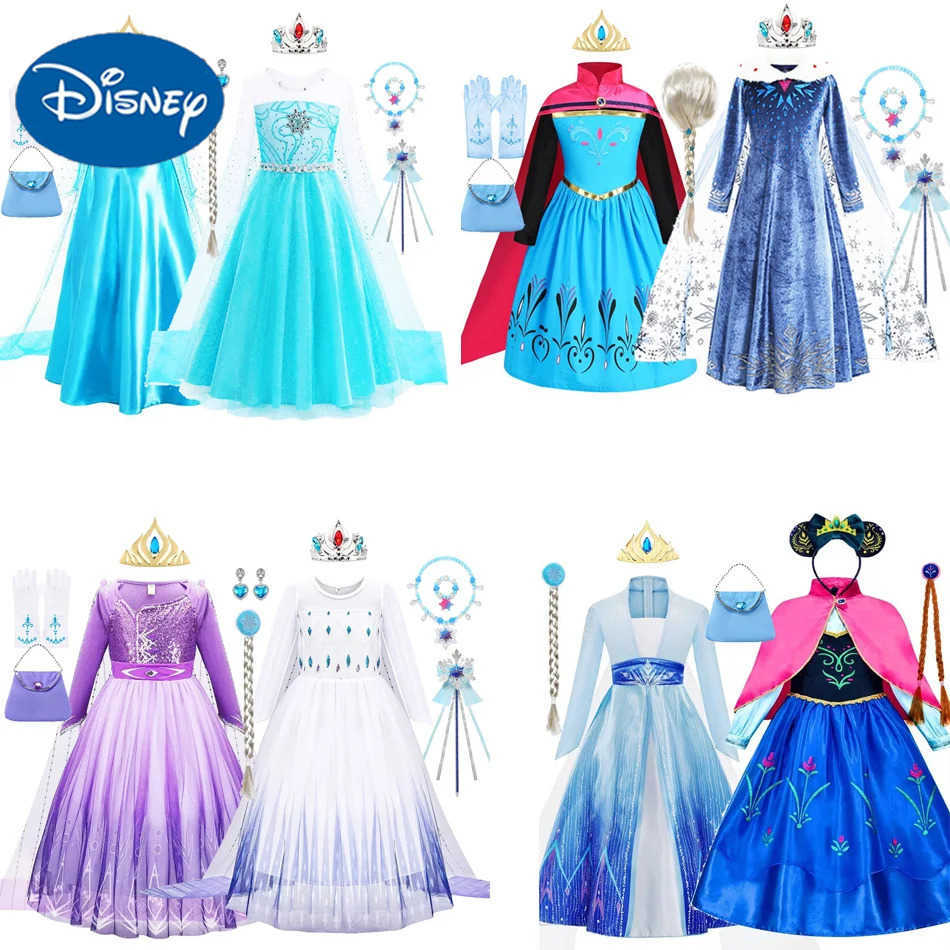 Disney Girls dresses childrens princess costumes Halloween birthday parties long cloaks role-playing Elsa dresses long sleeves 4 5 6 7 8 9 10 years ol