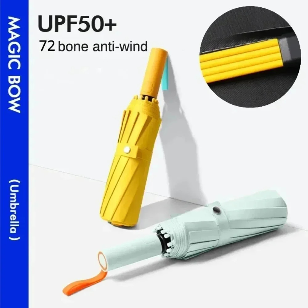 72 bone windproof automatic umbrella reinforced with UV protection dualuse folding durable raincoat 250408