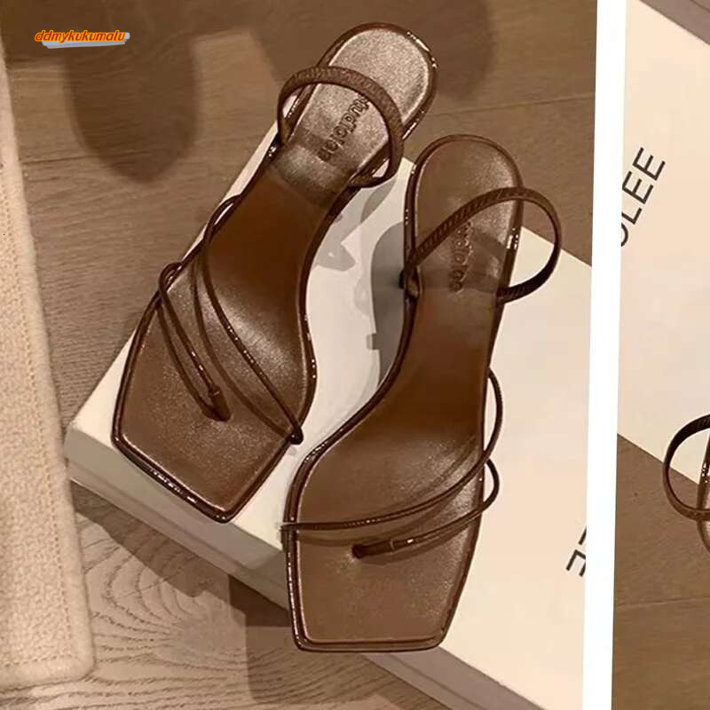 2025 New French Fine Strap Square Head Design Sandals for Women's Summer Sexy Open Clip Toe High Heel Shoes ddmykukumalu