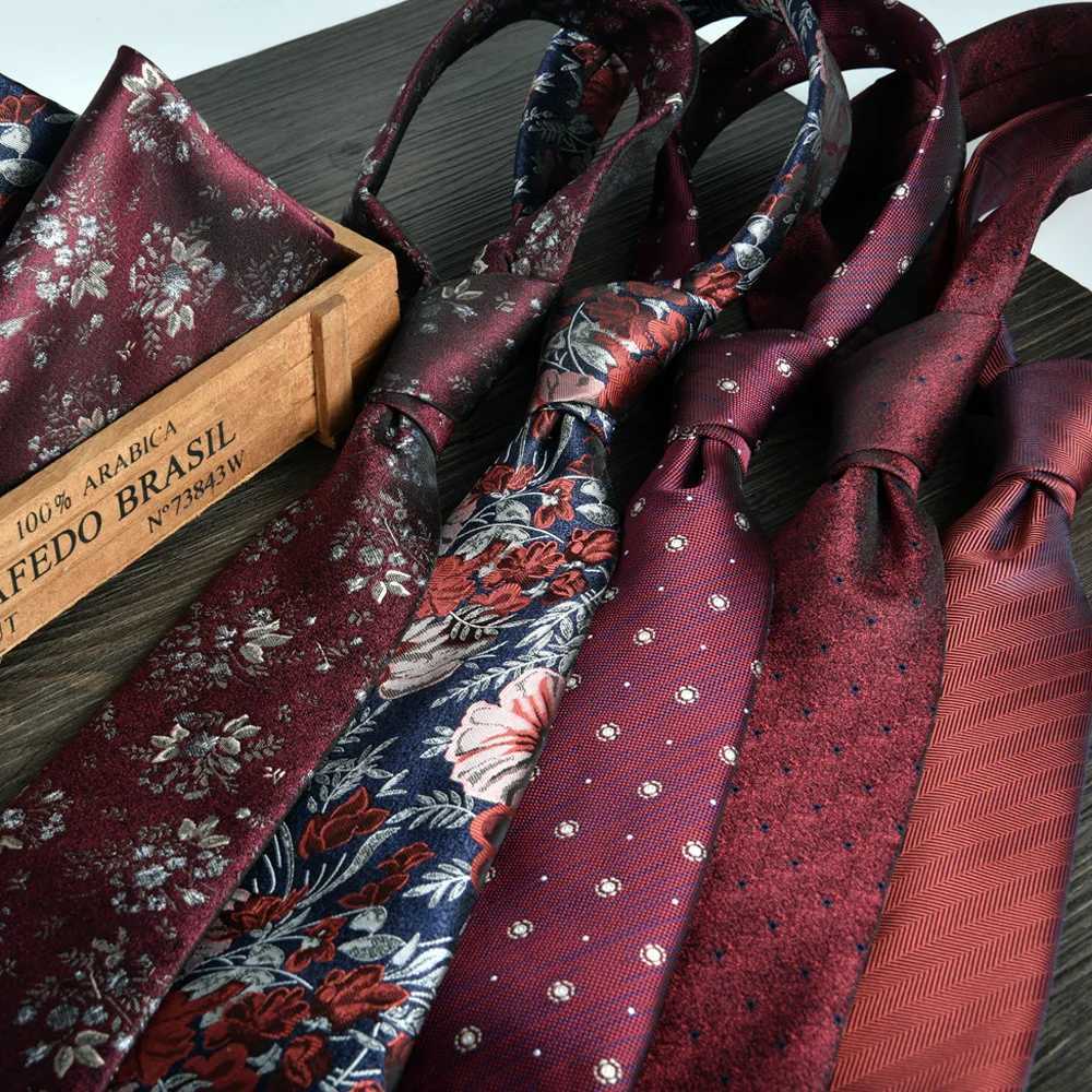 Wine Red 8cm Mens Formal Tie And Square Scarf 2-Piece Set for Business And Wedding X250407