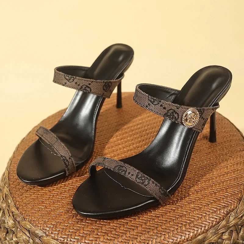 Floral embroidery fine high heels slippers for women in summer 2025 open high heels sandals for womens brand Fi party shoes plus sizeXJ250407