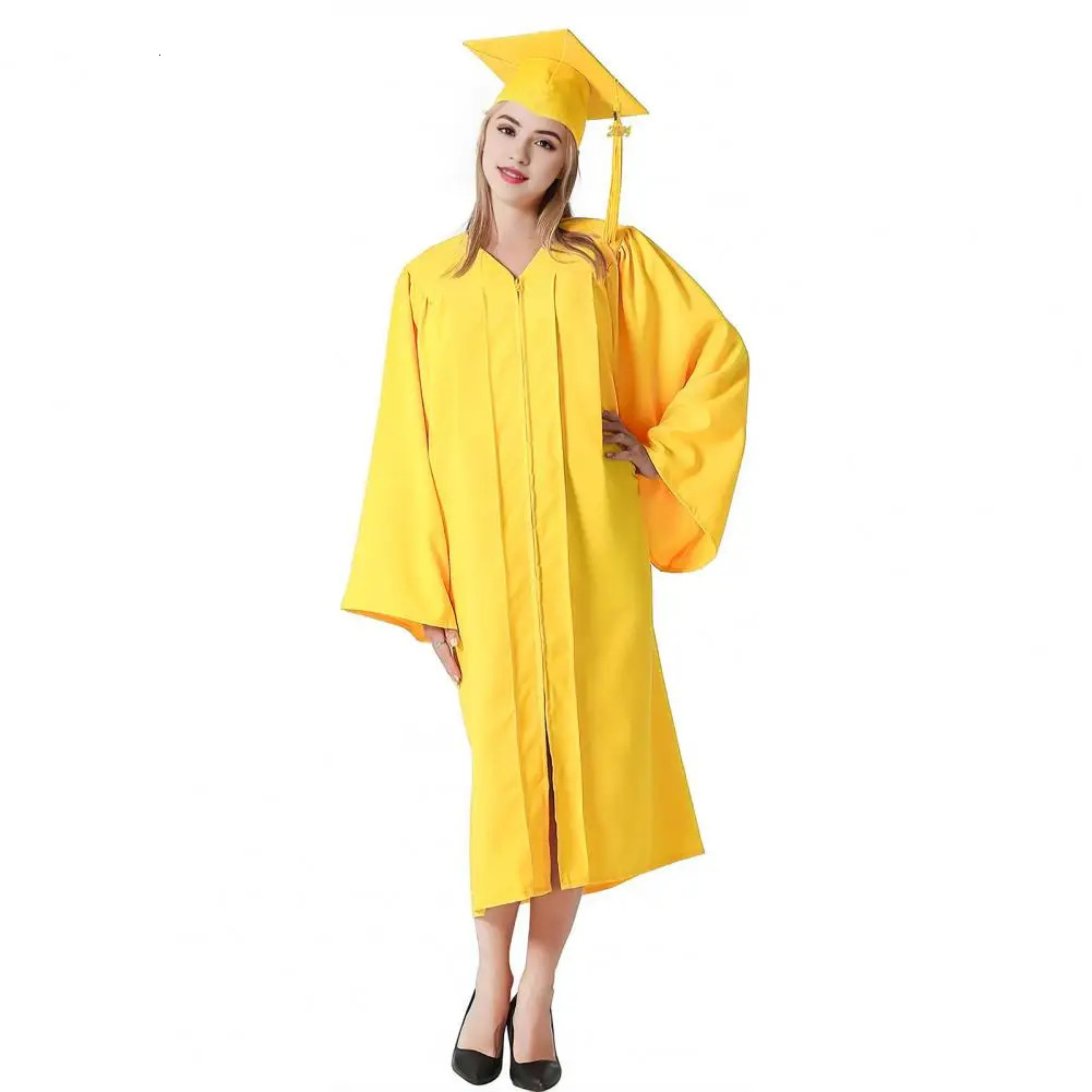 Unisex Graduation Robe Hat Set Front Zipper Year College Bachelor Doctor Master Graduation Ceremony Gown Cap Tassel Set 250407