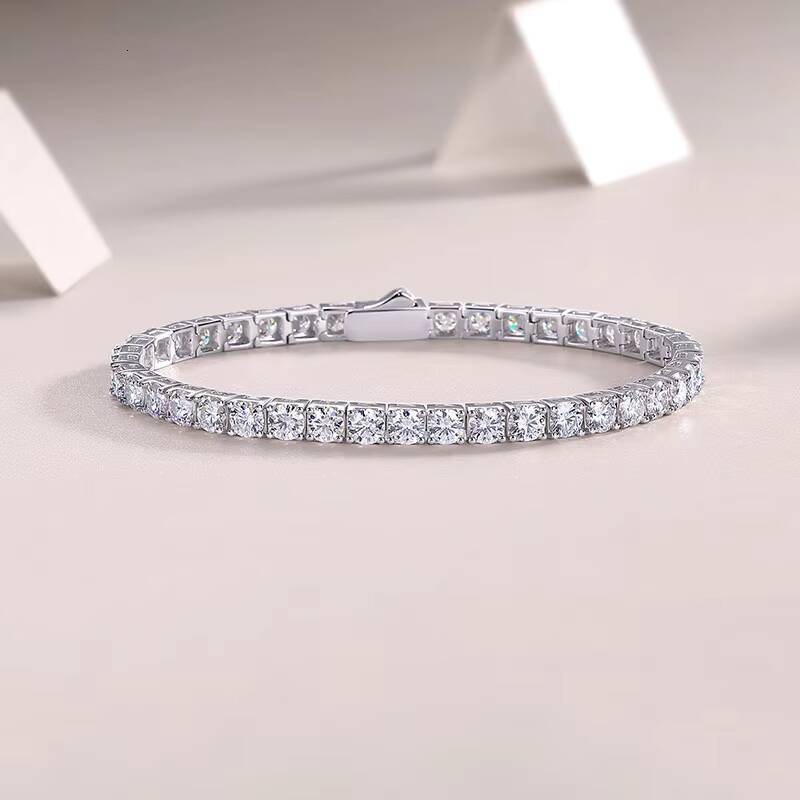 S925 Silver Round Moissanite Bracelet White Color Women Jewelry Bracelet with GRA Certificate 20cm Length Tennis Chain Bracelet