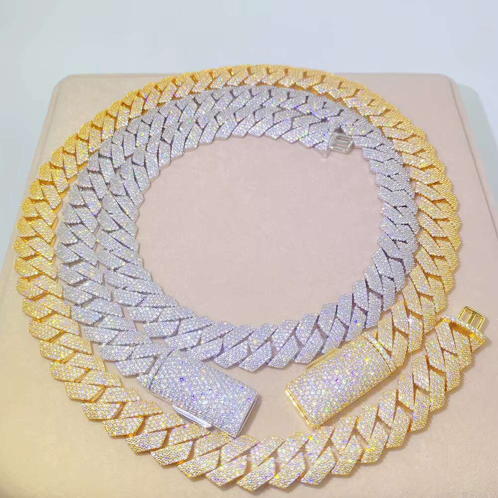 Hip Hop 15mm 4 Rows Dia Fine Necklace Men Sterg Sier Iced Out Moissanite Cuban k Chain with Certificate