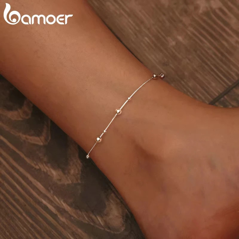 Minimalist Round Beads Anklet Sterling Silver Chian Bracelet for Leg Female Foot Jewelry For Women Leg Chain SCT005 250403