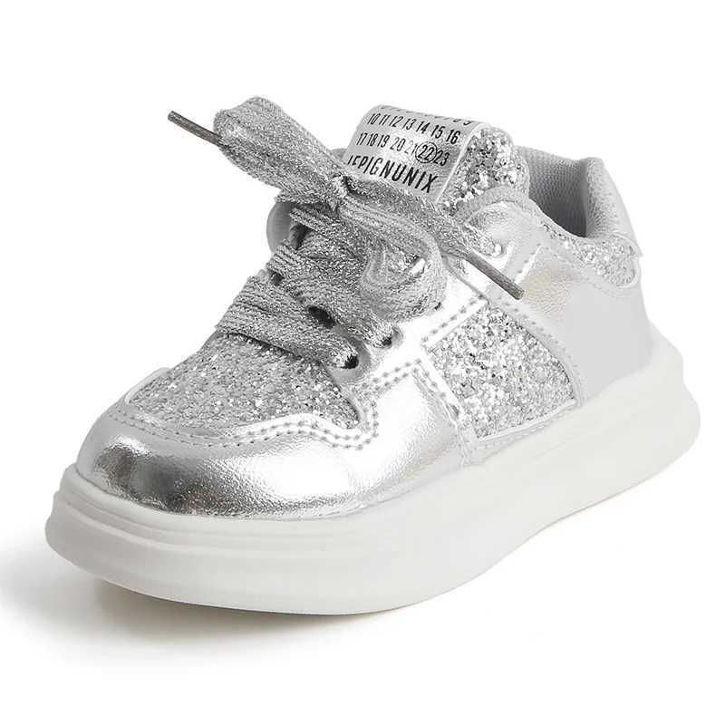 Girls gold glitter platform sports shoes autumn fashion casual sports shoes thick soled vulcanized shoes childrens flat shoes W250407
