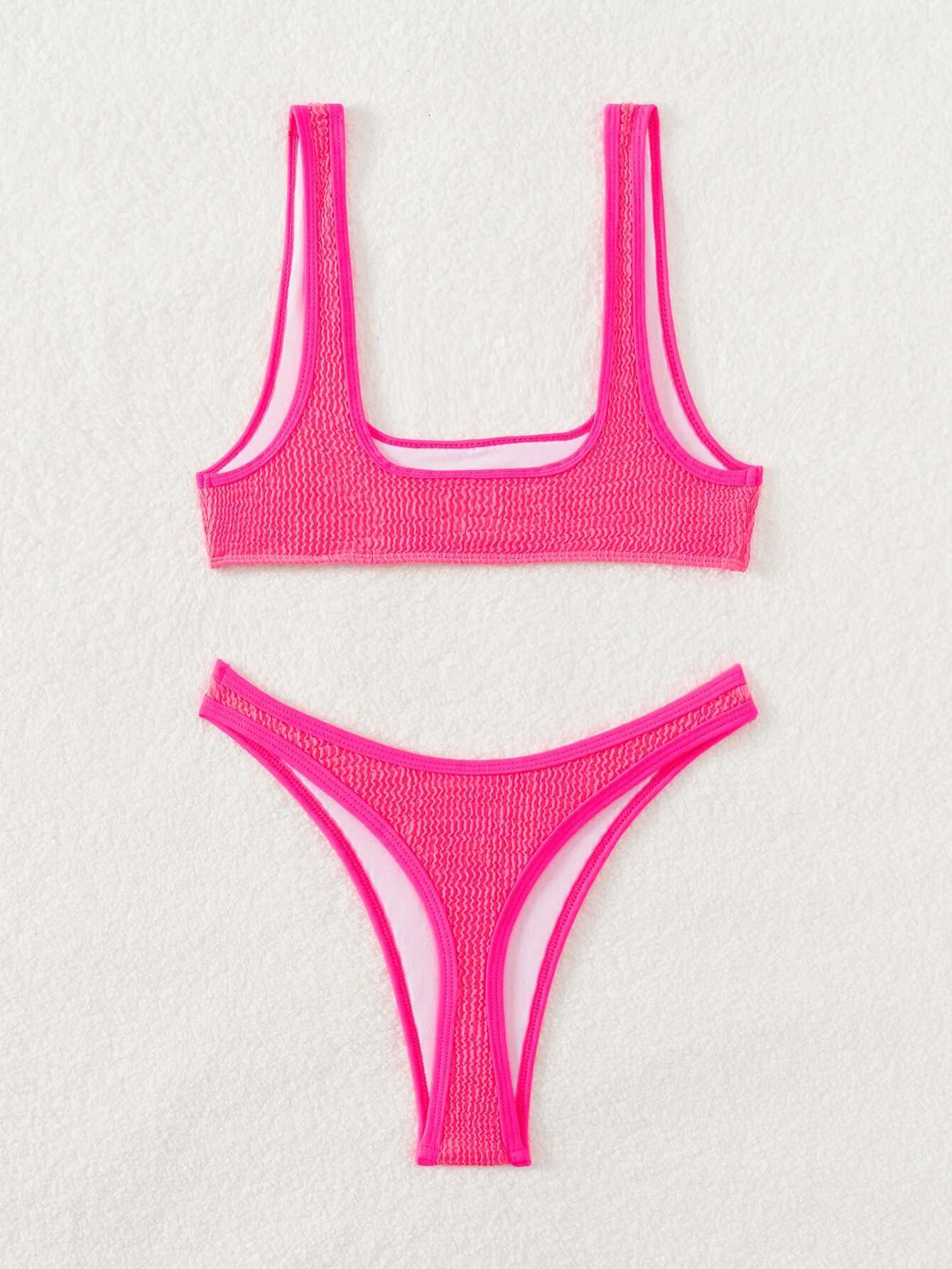 Dongdumaoyi Swimwear Women Sexy Neon Hot Pink Push Up Micro Bikini Brazilian High Elastic Beach Bathing Suit Thong Swimsuit Biquini