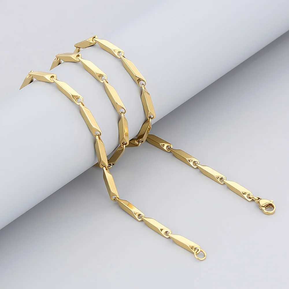 Gold stainless steel 3mm irregular chain bracelet necklace womens fashion party wedding jewelry set gift Y250408