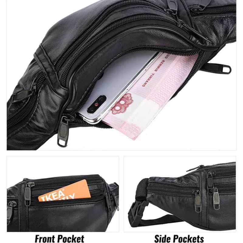 Leather mens waist bag thin outdoor sports tactical pad mens mini running Fanny bag cross body chest money strap bag Z250407