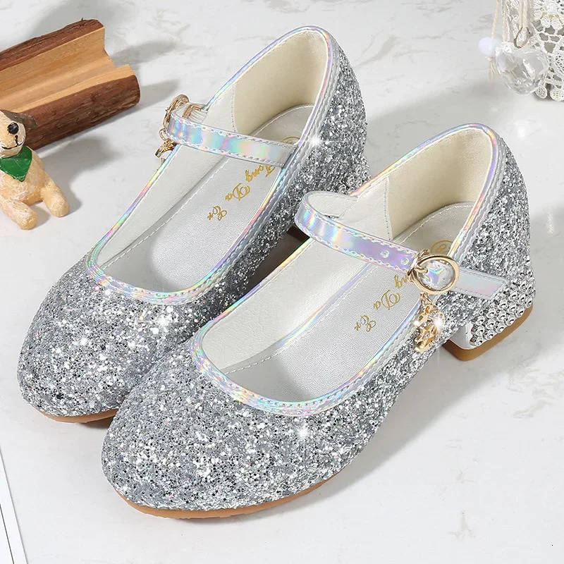 Zhongda Girls Fashion Show Crystal Shoe Versatile Mary Jane Fashion Sequins Walk Princess Shoe School Shoes for Kid Girls 250407