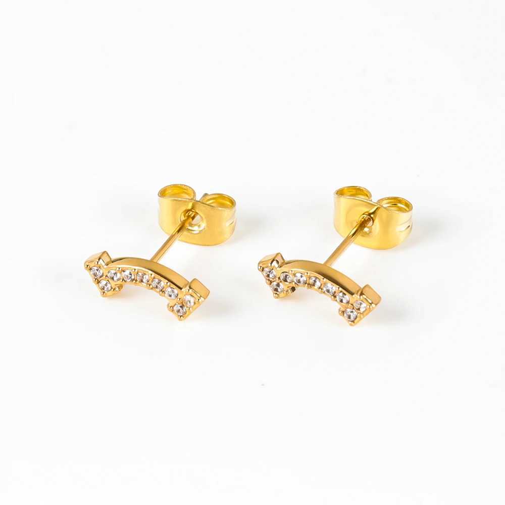 1 Pair of Stainless Steel Versatile and Minimalist Zirconium Inlaid Smile ear Studs EarringsC250407