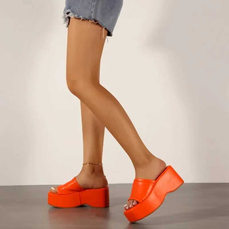 Punk Open Toe platform high heels beach womens summer orange green wedge shoes womens sandals flip coverXJ250407