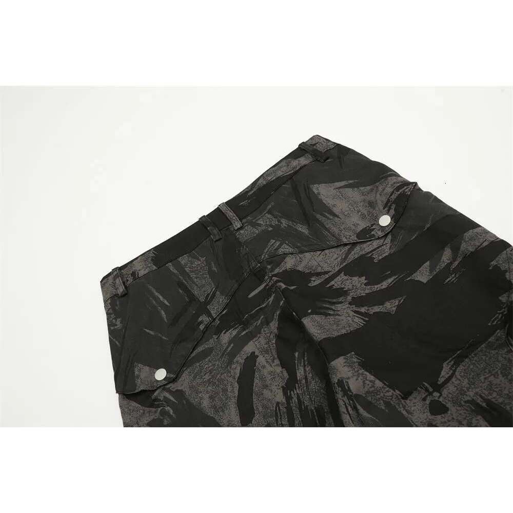 Ink Painting Camouflage Cargo Pants Mens High Street Spliced Pocket Loose Straight Wide Leg Trousers Men