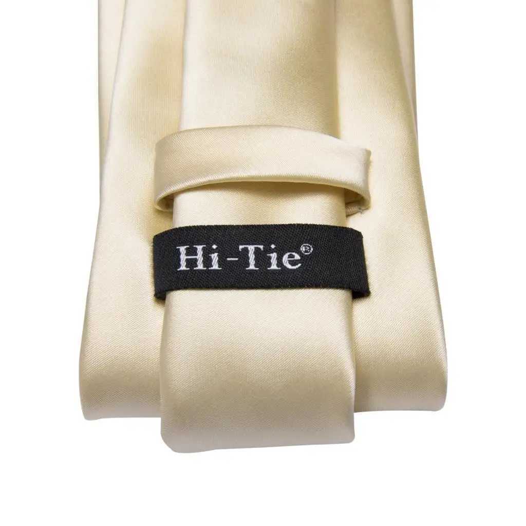 Champagne Ivory Solid 2023 New Elegant Mens Ties Hanky Cufflink Silk Necktie For Men Wedding Party Business Fashion Brand Hi-Tie X250407