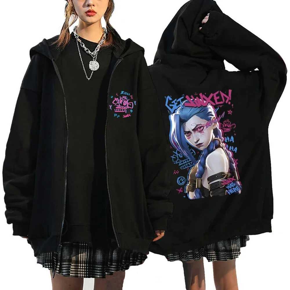 Arcane Jinx Boom Fashion Hoodie Mens Gaming Couple Long Sleeve Zipper Sweatshirt Cartoon Kawaii Zipper Harajuku Sweatshirt W250408