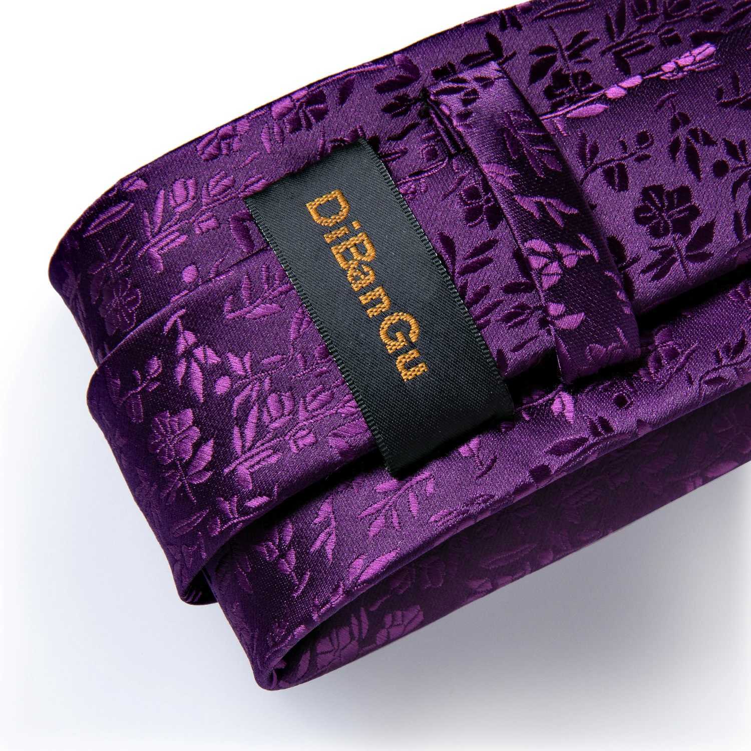 DiBanGu Ties For Men Purple Floral Paisley Necktie Business Formal 100% Silk Tie Pocket Square Set For Wedding Party Cravat X250407