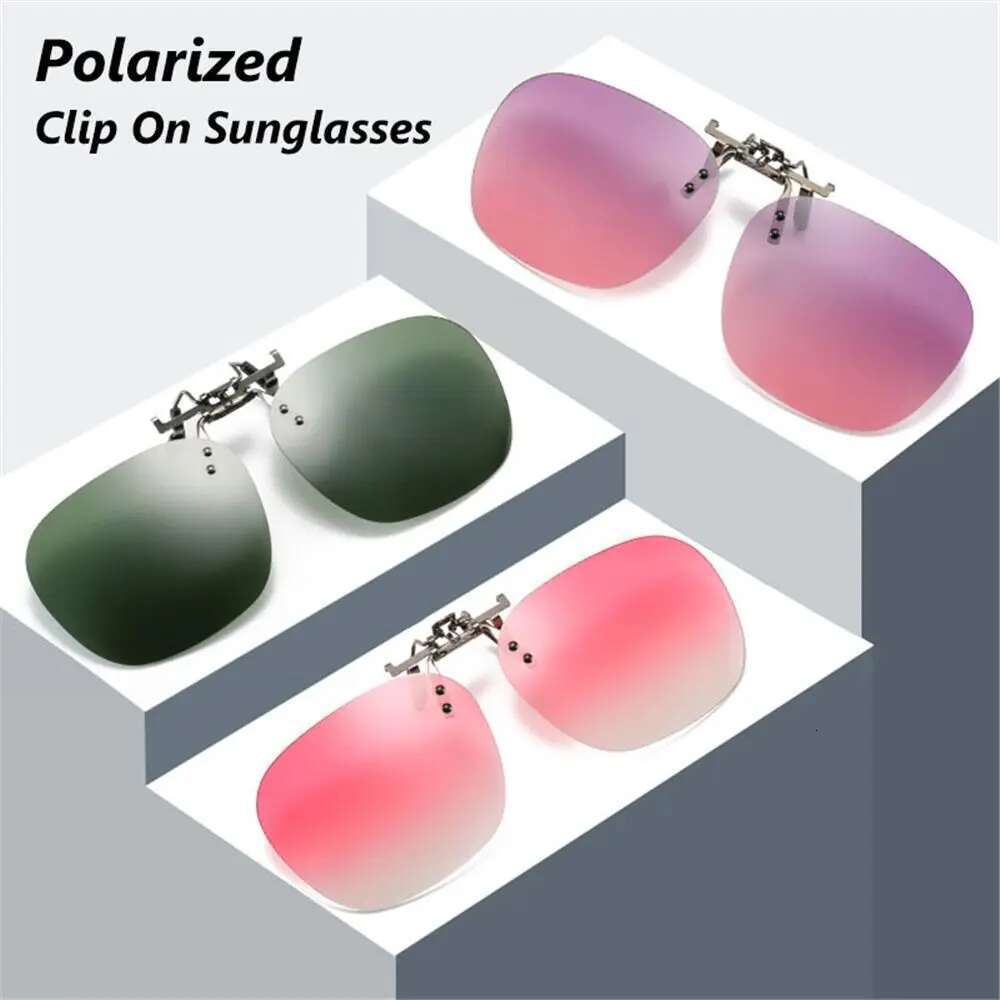 Metal Clip Clip-On Polarized Sunglasses Convenient Rimless Flip-up Sun for Prescription Glasses UV400 Polygonal Shades