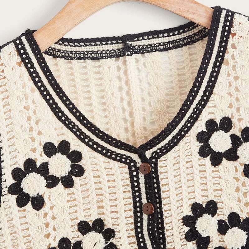 Ral Crochet Waistcoat For Women Sheer Button Front Sleeveless Open-Knit Top Teen-Girl Summer Boho Vacation Outfit